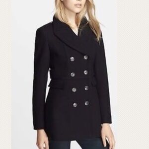 Burberry Brit Black Wool Utility Pea Coat Size 6 Peacoat Jacket